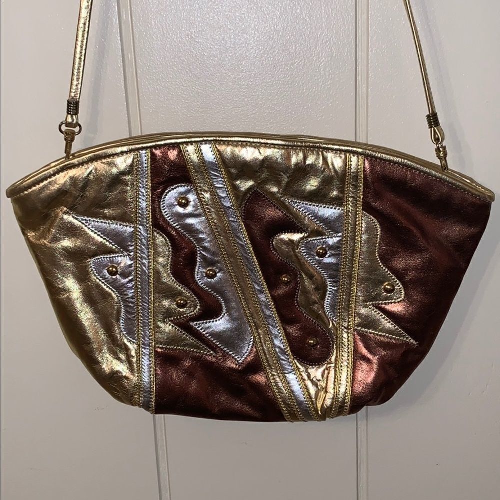 Vtg 80s/90s Reem leather gold, bronze & silver bag